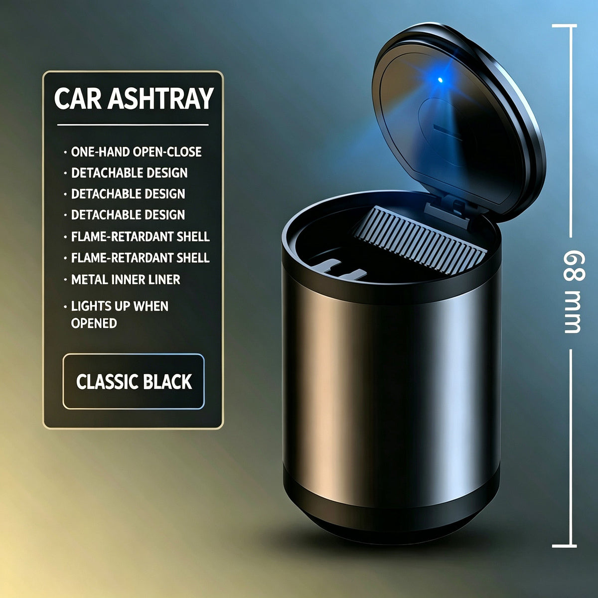 Car Ashtray, High-End, High-Grade Aluminum Alloy, Does Not Drop Cigarette Ash, Has A Premium Feel, Car Ashtray With Light And Lid