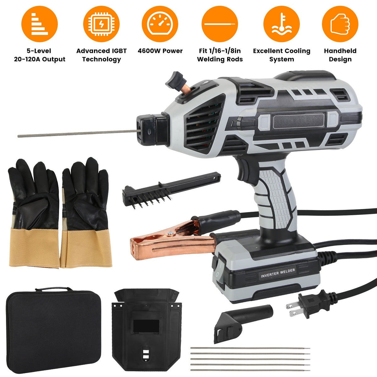 110V 120Amp Welding Machine 4600W Portable ARC Welder Gun Hand Held Welding Machine Electric Stick Welder with 20-120Amp Output IGBT Inverter for 1/16