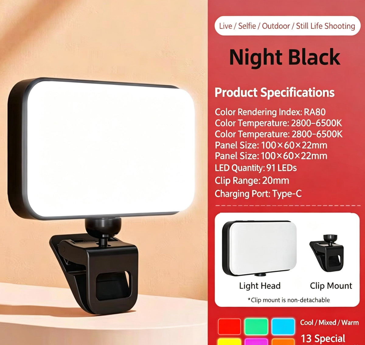 Mini Portable Hand Held LED Fill Light Adjustable Photography Video Lighting Lamp For Phone Live Streaming Food Shooting Outdoor Ambient Fill Lamp