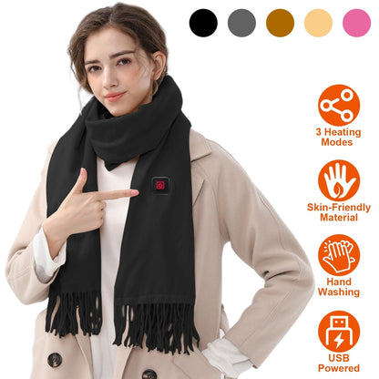 Electric Heated Winter Scarf USB Heating Neck Wrap Unisex Heated Neck Shawl Soft Warm Scarves 3 Heating Modes for Outdoor Cycling Skiing Skating