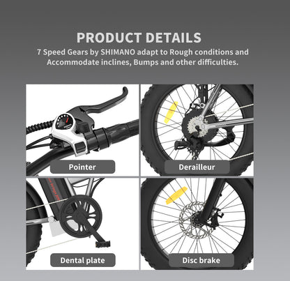 20x4.0 Inch Foldable Fat Tire Electric Bike 48V 12.5AH Extended Range Dual Disc Brakes  Fenders