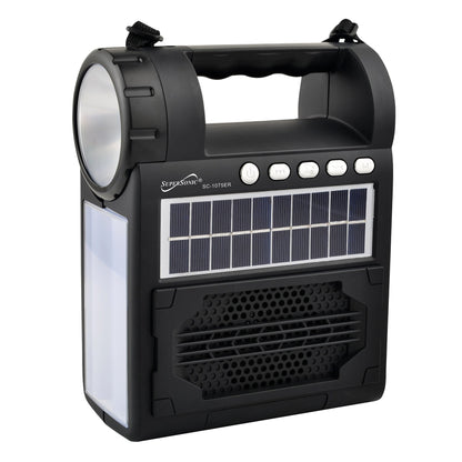 Supersonic Solar Power Speaker w FM Radio, Flashlight, Lantern & Phone Stand