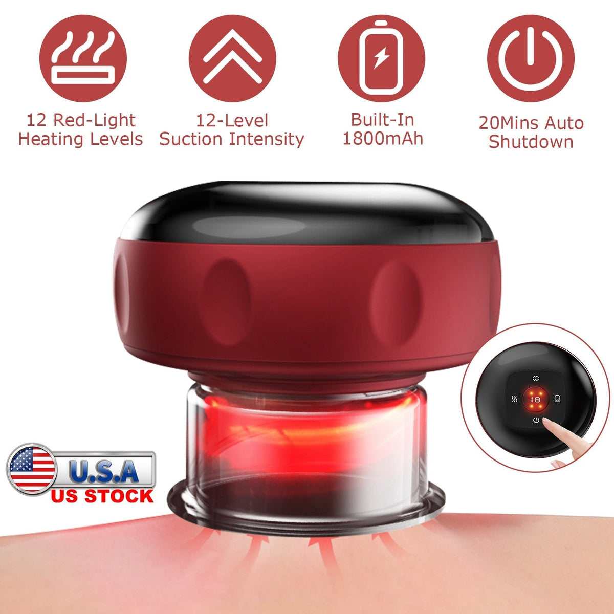 Electric Cupping Therapy Massager Electric Back Scraping Machine Vacuum Therapy CuppingÊTherapy Device with 12 Levels Temperature and Suction