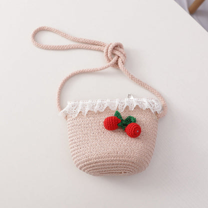 Girl Cherry Straw Hat Bag Set Princess Hat Beach Hat Sun Hat