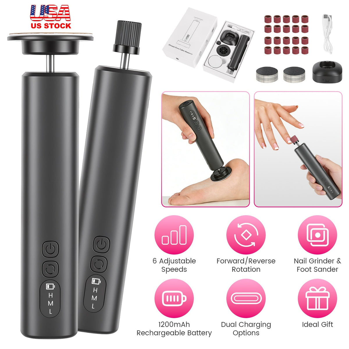 Electric Foot Callus Remover & Nail Grinder with 40 Sanding Discs