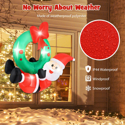 4 ft Inflatable Santa Claus Wreath with Red Bow and 5 LED Lights