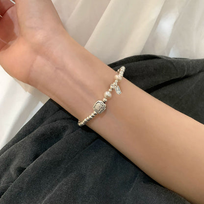Women New Simple Cute Elephant Pearl Spliced Elastic Beaded Bracelet, Lovely Peace Small Tag Versatile Personalized Wrist Jewelry