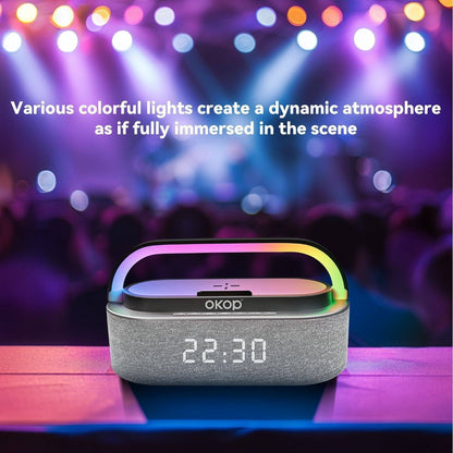 KP-578 Hot-selling Wireless Bluetooth Speaker With Clock Alarm And Wireless Charging Features A Portable Handle Factory Stock Available