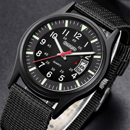 Mens Luminous Nylon-Strap Quartz Watch