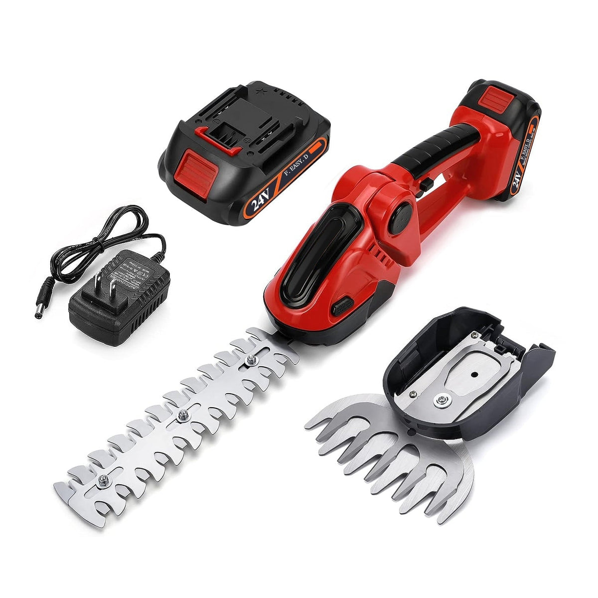 24V Cordless Handheld Grass Shear Hedge Trimmer with 90¡ Cutting Angle 2Pcs Replaceable Blades Electric Shrub Trimmer Hedge Cutter with Detachable Bat
