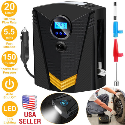 Tire Inflator 12V DC 100W 150PSI Digital Tire Pump w/LCD Display Electric Air Compressor Pump 20L/Min Air Flow