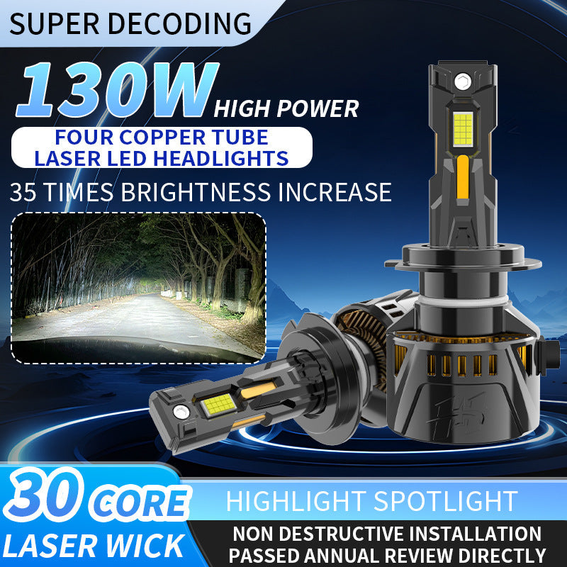 Cross Border Exclusive Supply Of Four Copper Tube Automotive Led Headlights With 30 Laser Light Beads Suitable For Cars And Trucks 12-24V Universal