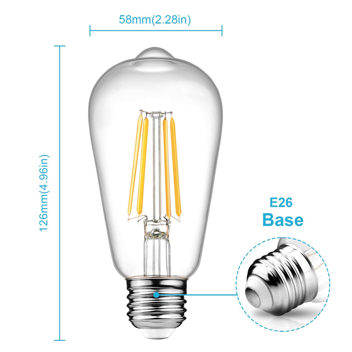Dimmable Vintage LED Edison Bulbs, 60W, 2700K, E26, 6 Pack