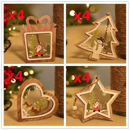 Christmas Decorations Wooden Cabin Pendants