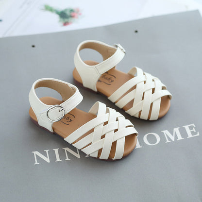Kids Buckle Toe Soft Sole Woven Sandals