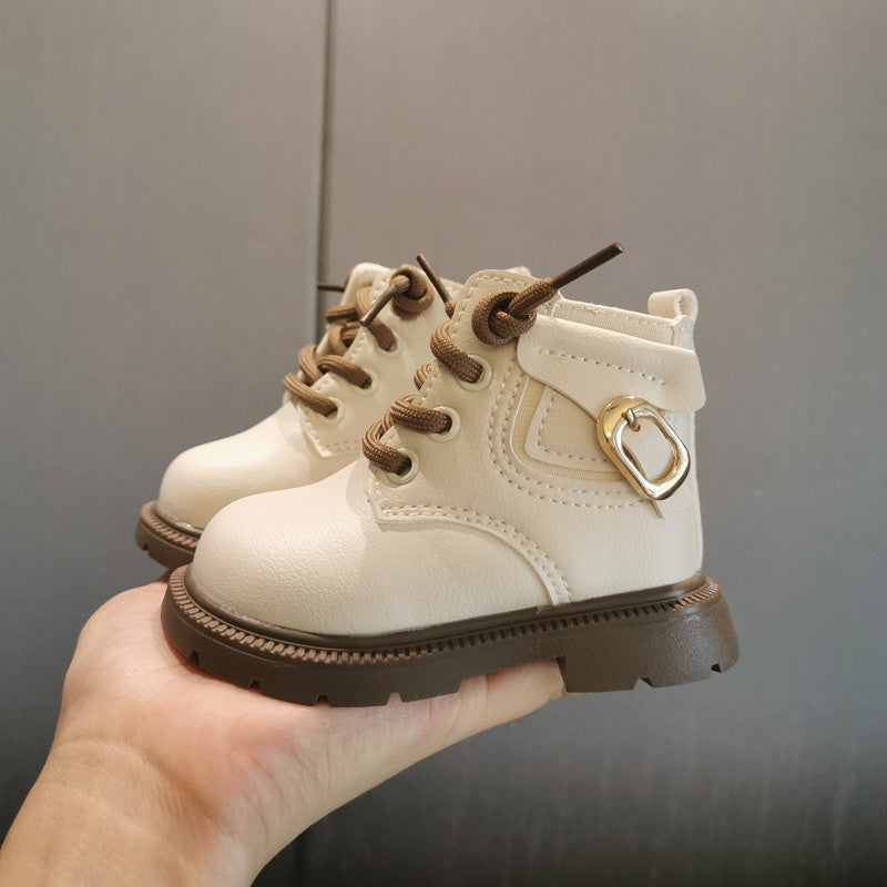 Winter Fleece-Lined Thickened Leather Ankle Boots For Kids