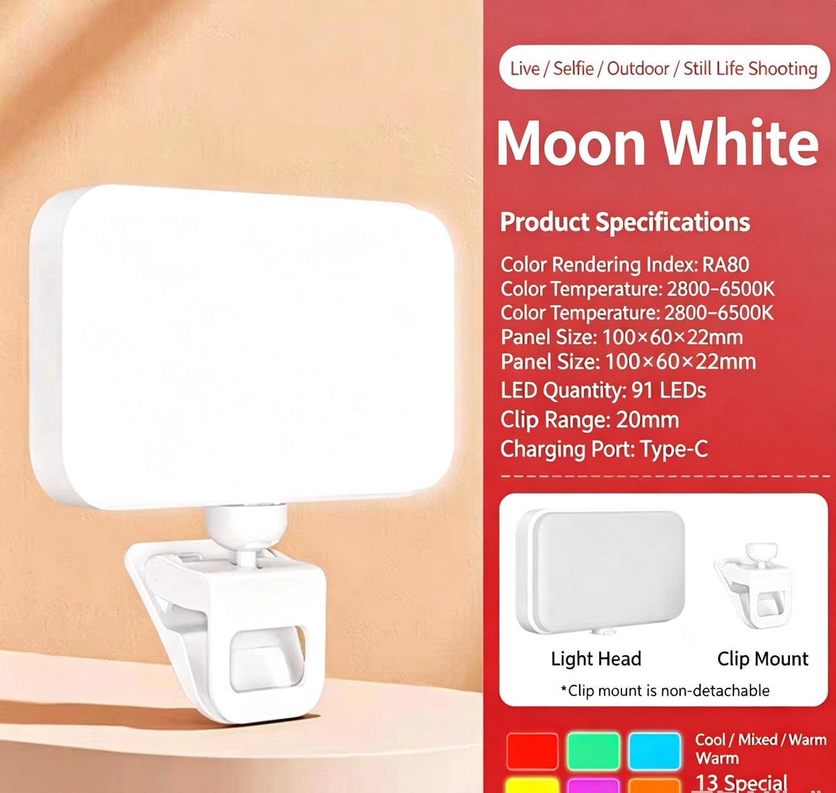 Mini Portable Hand Held LED Fill Light Adjustable Photography Video Lighting Lamp For Phone Live Streaming Food Shooting Outdoor Ambient Fill Lamp