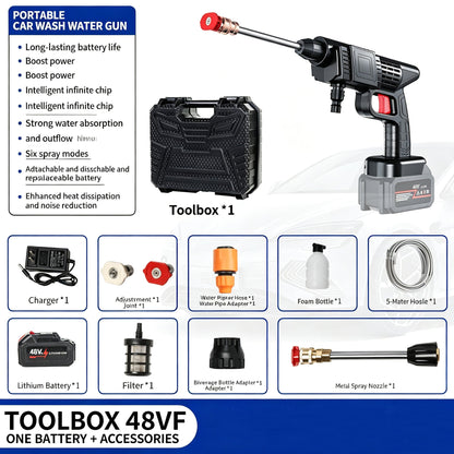 Cordless High Pressure Car Washing Gun Rechargeable Portable Power Washer Sprayer With Lithium Ion Battery  Household Car Cleaning Tool