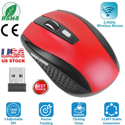 2.4G Wireless Gaming Mouse Optical Mice w/ Receiver 3 Adjustable DPI 6 Buttons For PC Laptop Computer Macbook