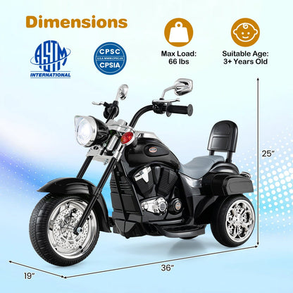 3-Wheel Electric Motorcycle Ride-On Toy for Toddlers 3+