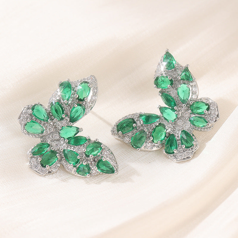 Colorful Butterfly Crystal Stud Earrings Brass Women Blue Rose Green Wedding Party Elegant Fashion Jewelry
