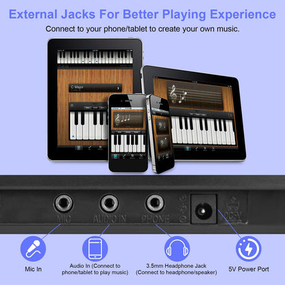 61 Keys Digital Music Keyboard Electric Piano Electronic Musical Instrument Kids Learning Keyboard with Microphone for 3-12 Year Old Kids Girls Boys