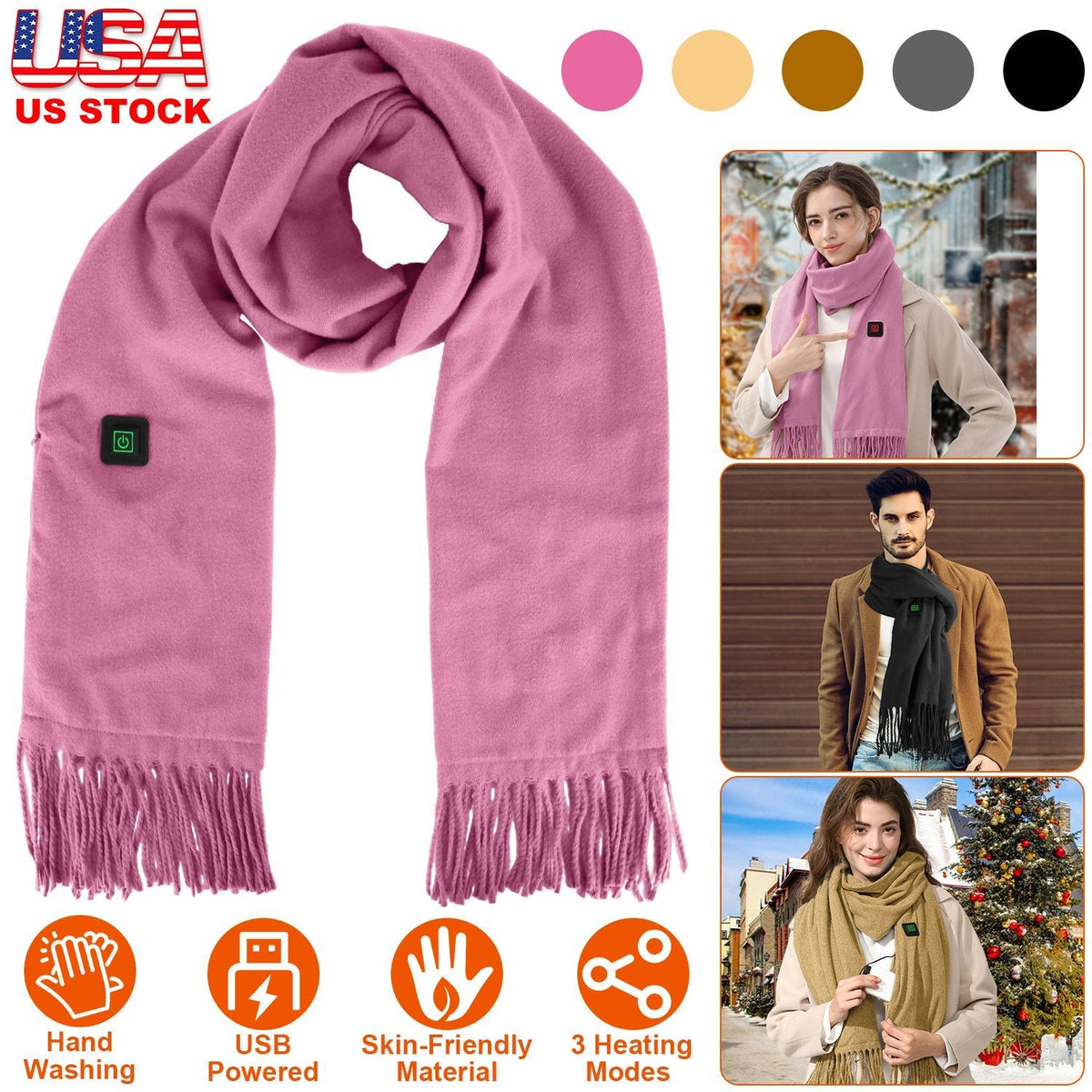 Electric Heated Winter Scarf USB Heating Neck Wrap Unisex Heated Neck Shawl Soft Warm Scarves 3 Heating Modes for Outdoor Cycling Skiing Skating