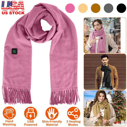 Electric Heated Winter Scarf USB Heating Neck Wrap Unisex Heated Neck Shawl Soft Warm Scarves 3 Heating Modes for Outdoor Cycling Skiing Skating