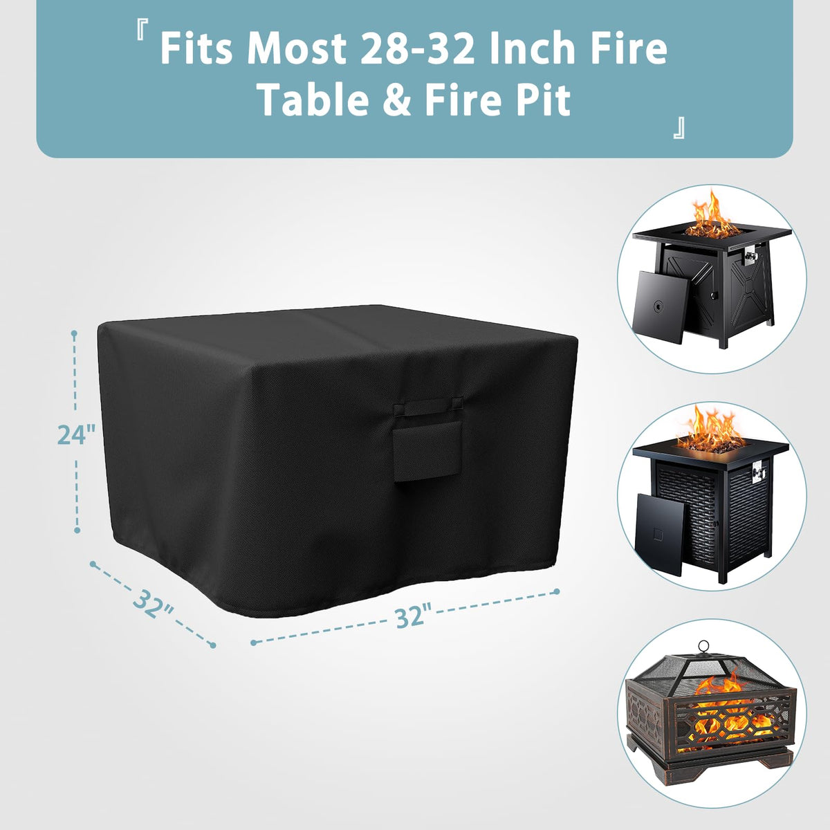 Square Fire Pit Cover, Waterproof, 32 x 32 x 24 in, Black