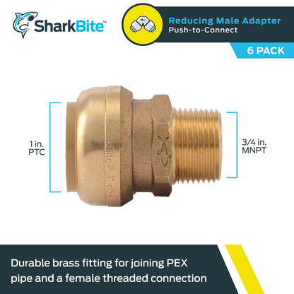 SharkBite U142LF 1 x 3/4 in MNPT Push-to-Connect Adapter, 6 Pack