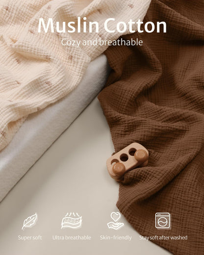 Blissful Diary Muslin Crib Sheets, Boho Neutral, 52 x 28 in, 2 Pack