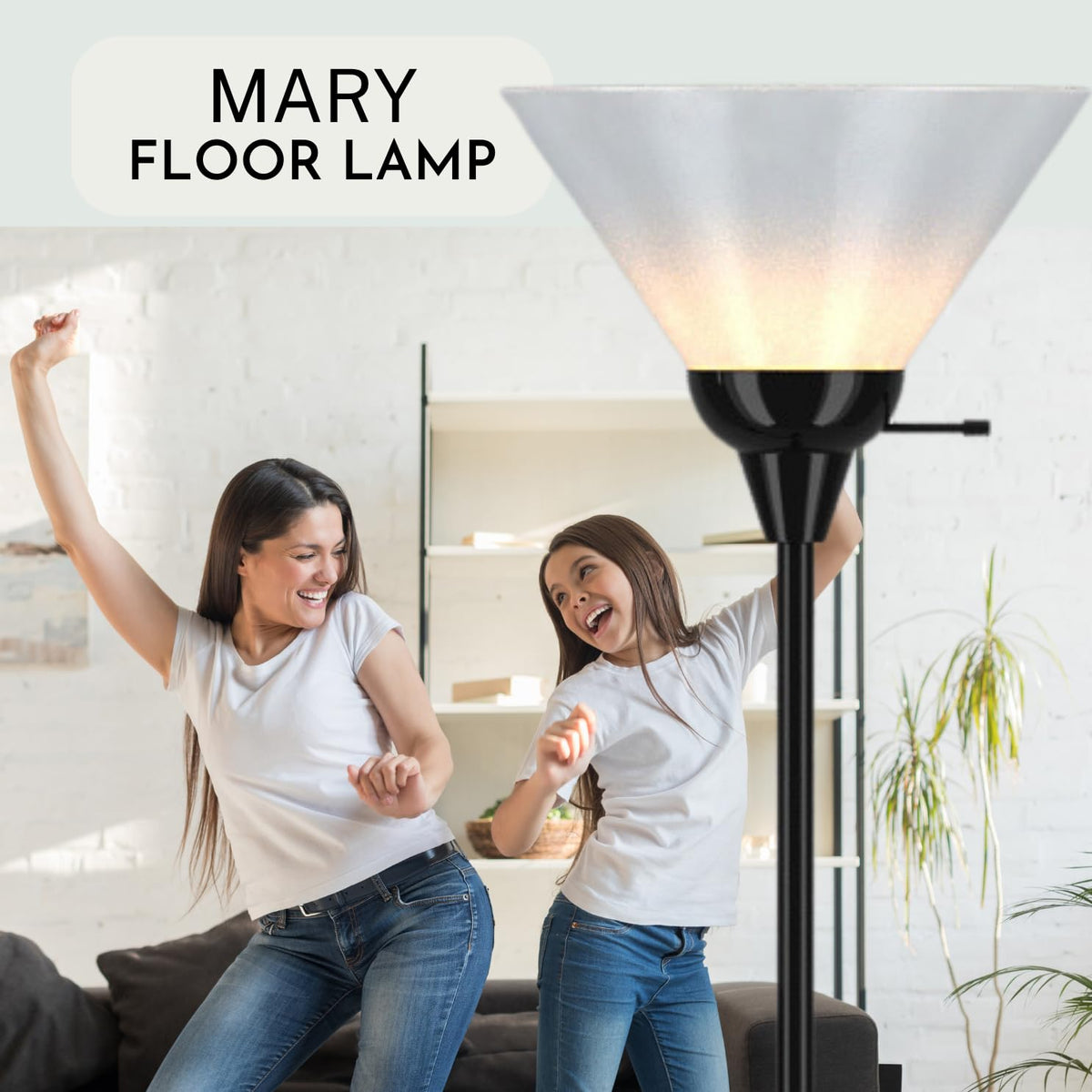 LIGHTACCENTS Black Floor Lamp with Opal White plastic Cone Shade