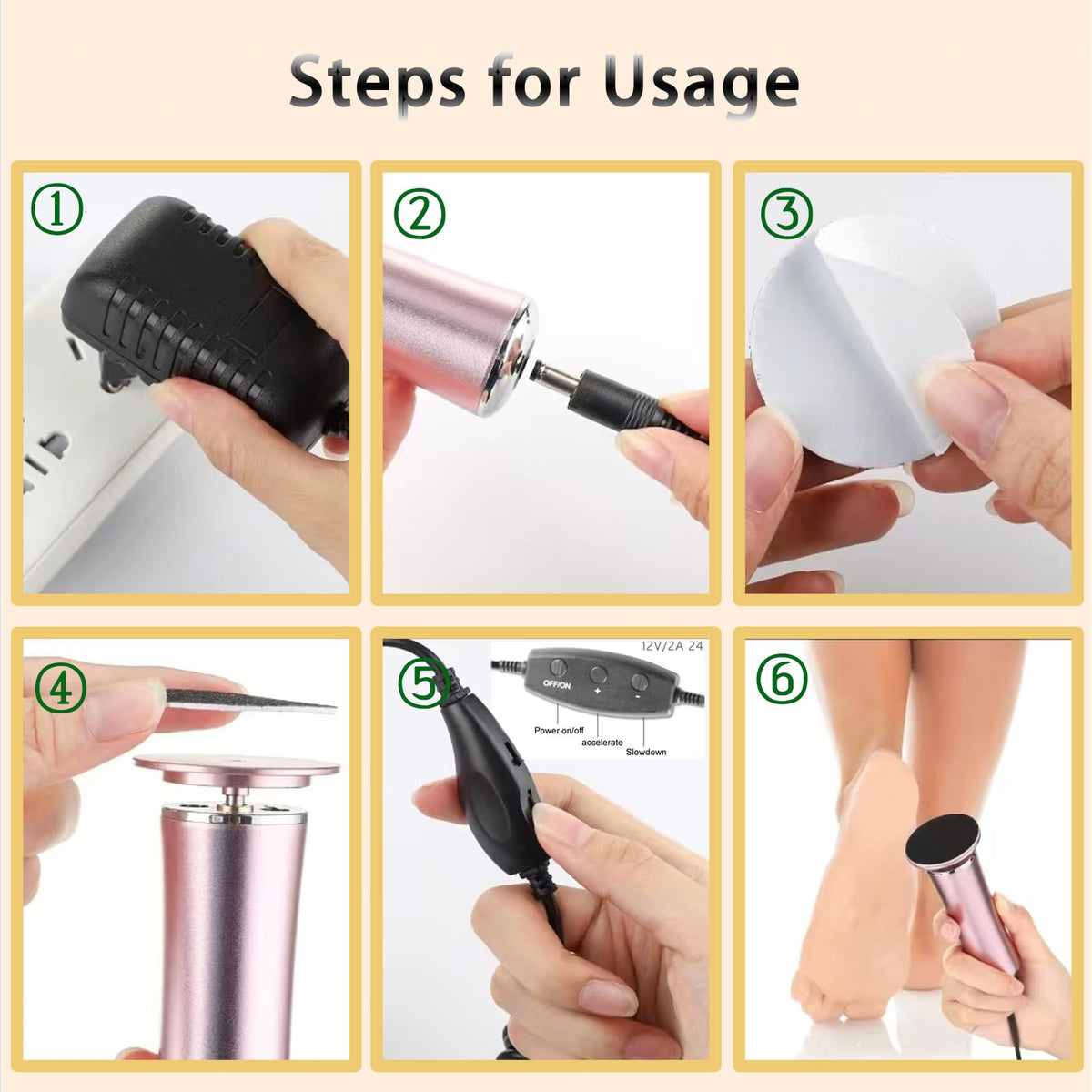 Darmave™ Electric Foot Callus Remover, Smooth Pedicure Wand with 60 Sanding Pads, Foot Scrubber File, Pedicure Tools for Feet, Heel Scraper for Cracked Heels