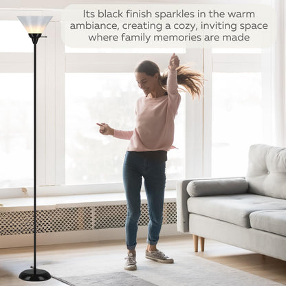 LIGHTACCENTS Black Floor Lamp with Opal White plastic Cone Shade