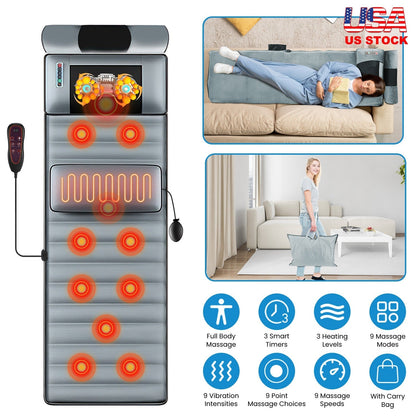 Full Body Electric Massage Mat with Heat Vibration Massage Pad Cushion Back Massage Mattress Chair Pad with Neck Massager Lumbar Pillow with 10 Vibrat