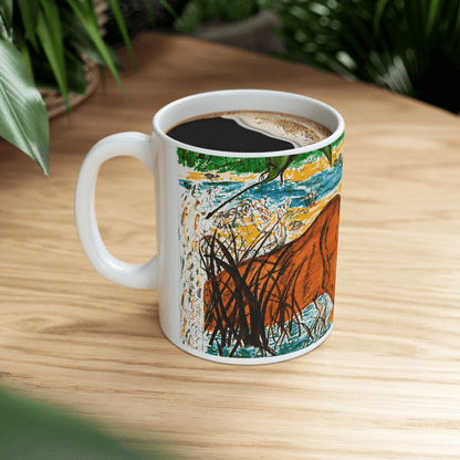 PimsArt Prehistoric Sabertooth Tiger Scene Mug From Original Painting