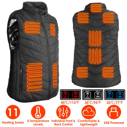 Heated Vest Electric USB Jacket Men Women Heating Coat Thermal Body Warmer Wear with 3 Temperature Levels