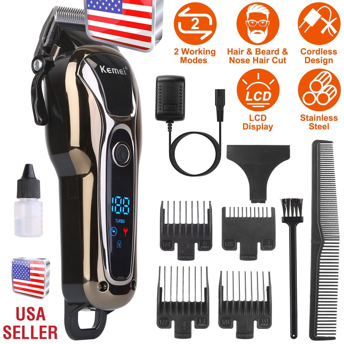 Rechargeable Electric Hair Clipper Cordless Clipper Hair Trimmer Shaver Barber Clipper Hair Cutting Machine