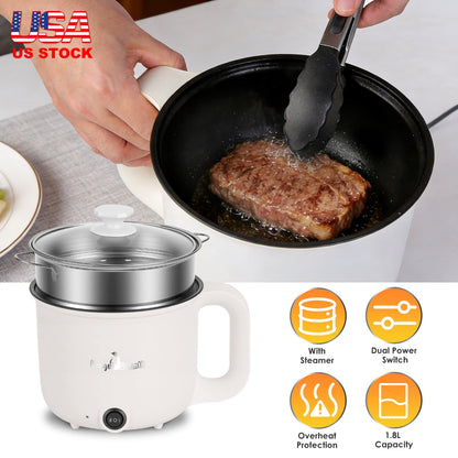 Electric Hot Pot with Steamer 1.8L Dual Power Ceramic Cooker