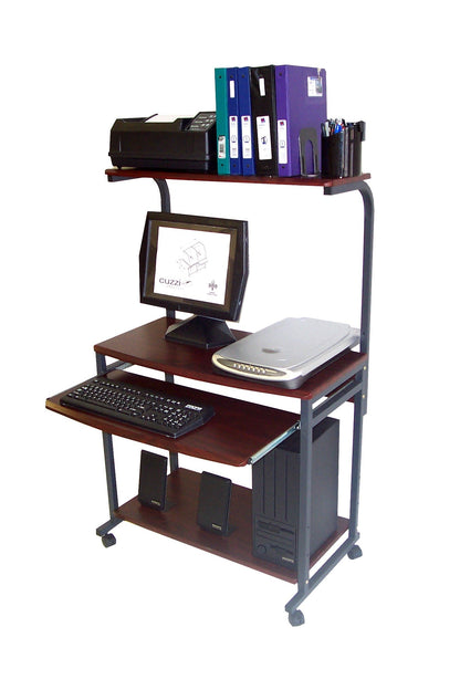 STS7801 32" Rolling Compact Computer Desk with Printer Shelf - Dark Cherry