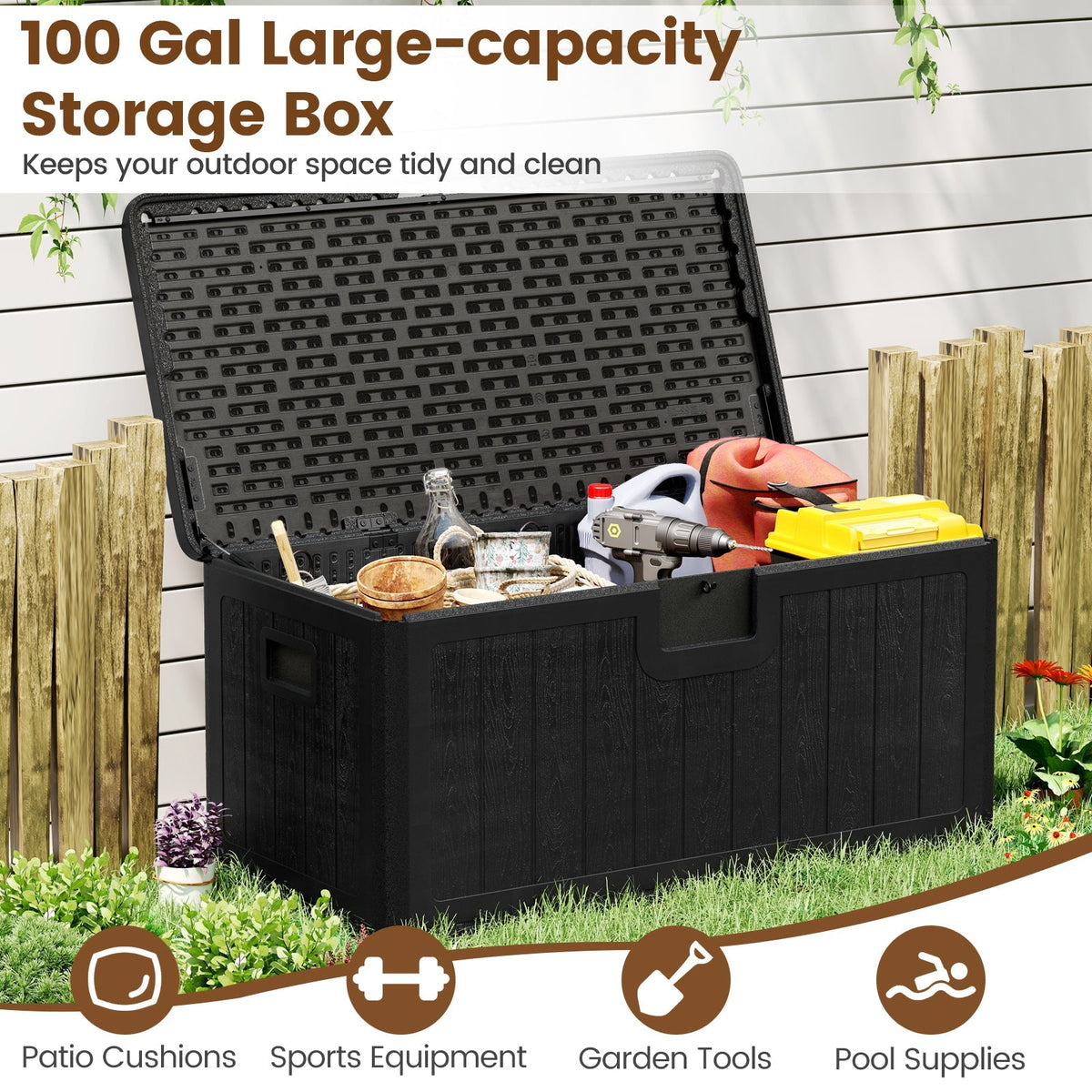 100 Gallon Large Deck Box with Lockable Lid for Patio