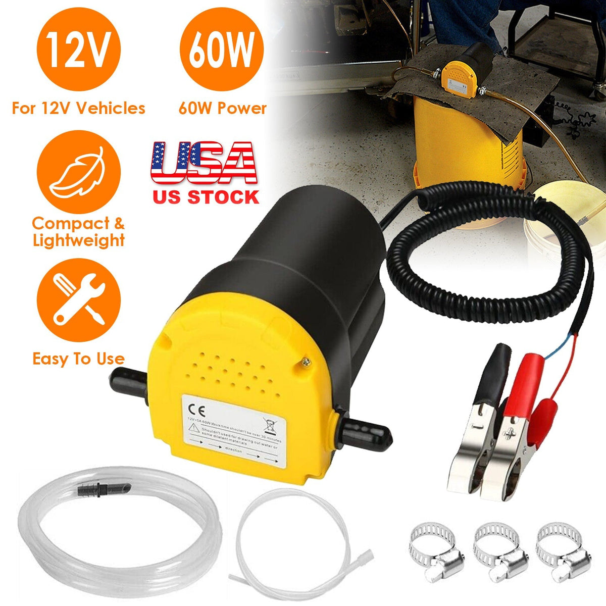 12V Oil Change Pump 60W Oil Diesel Fluid Extractor Electric Suction Transfer Extractor Oil Quick Changer for Boat, Tubes, Truck, RV, ATV
