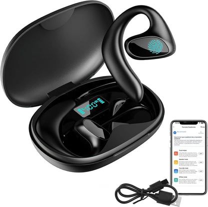 Ear-hook Wireless Translation Headphones - Long Battery Life Open-ear Bluetooth Headset with Real-time Multi-language Interpretation for Sports and Business