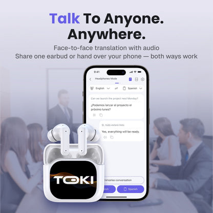 Toki Pro-5 AI Translation Earbuds With Smart LCD Charging Case