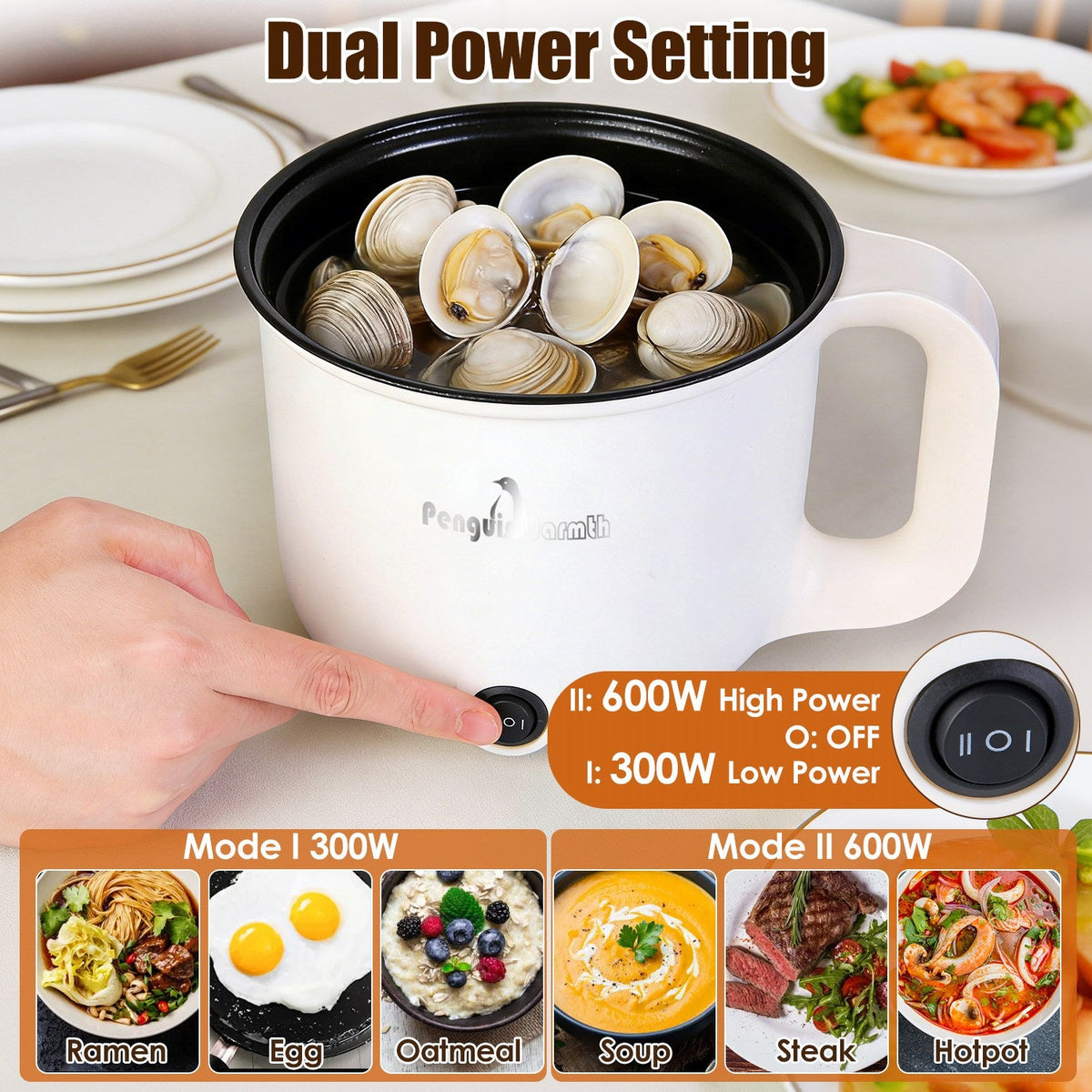 Electric Hot Pot with Steamer 1.8L Dual Power Ceramic Cooker