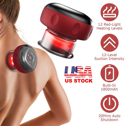 Electric Cupping Therapy Massager Electric Back Scraping Machine Vacuum Therapy CuppingÊTherapy Device with 12 Levels Temperature and Suction