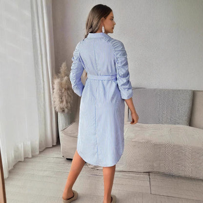 Women's Striped Lapel Button Casual Maternity Wear