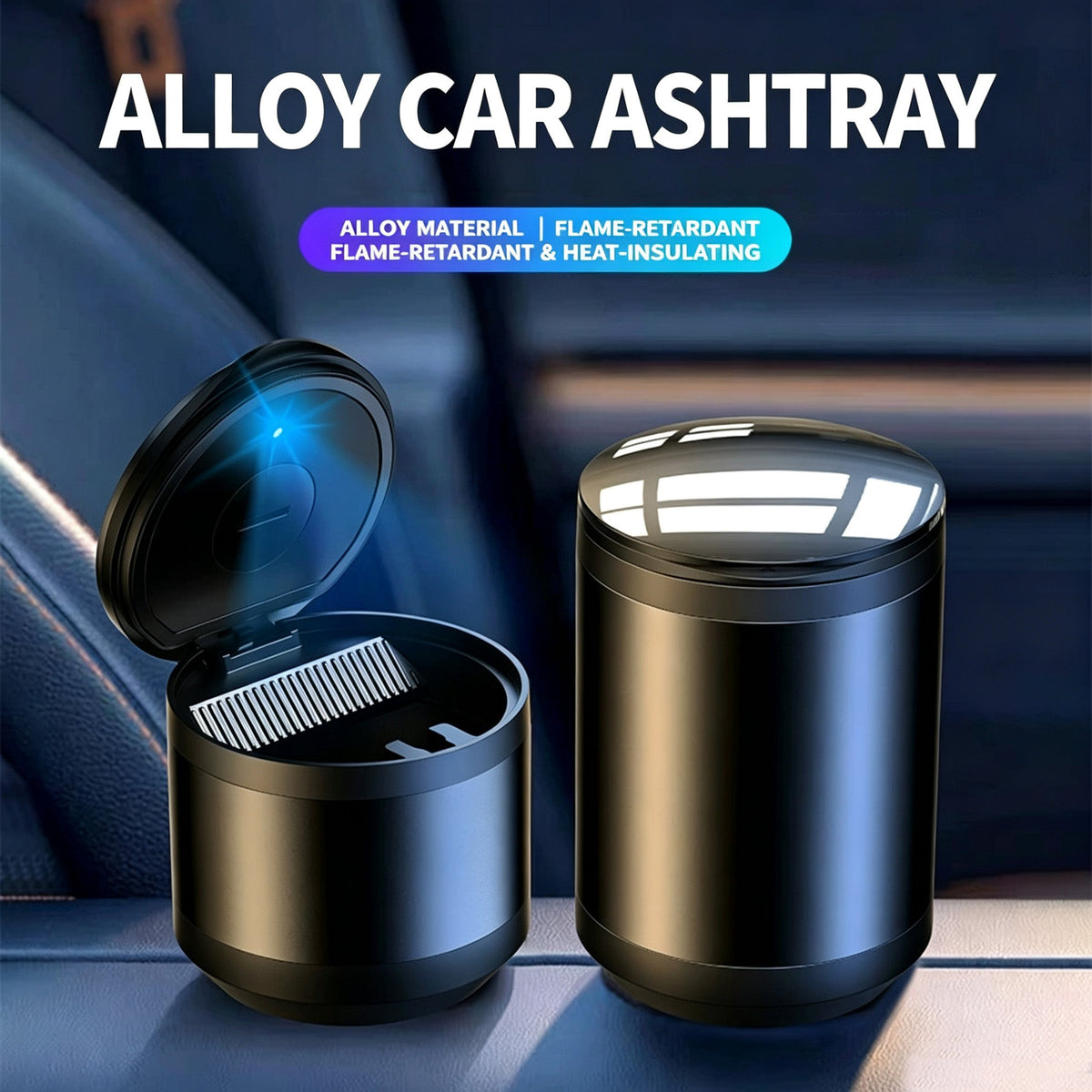 Car Ashtray, High-End, High-Grade Aluminum Alloy, Does Not Drop Cigarette Ash, Has A Premium Feel, Car Ashtray With Light And Lid