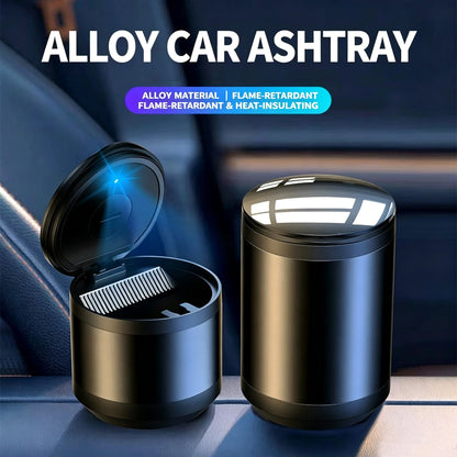 Car Ashtray, High-End, High-Grade Aluminum Alloy, Does Not Drop Cigarette Ash, Has A Premium Feel, Car Ashtray With Light And Lid
