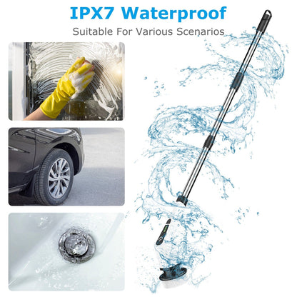 Electric Spin Scrubber Cordless Rechargeable Telescopic Cleaning Brush 8 Replaceable Heads 2 Speed Adjustable Extension Arm Bathroom Tub Tile Floor